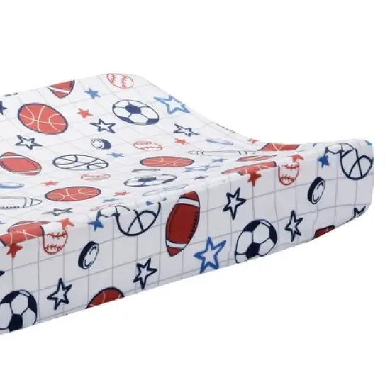 Lambs & Ivy Baby Sports White Changing Pad Cover - Football/Basketball/Baseball image {1}