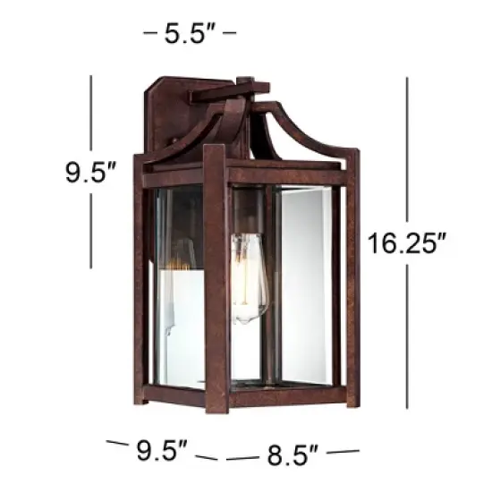 Franklin Iron Works Rockford Rustic Farmhouse Outdoor Wall Light Fixture Bronze 16 1/2" Clear Beveled Glass for Post Exterior Barn Deck House Porch image {3}