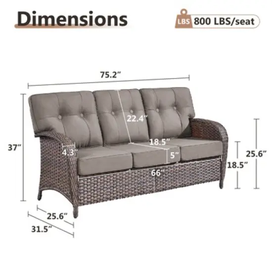 Belord 75" Outdoor Sofa PE Wicker Patio Couch, Patio Furniture Sofa Couch with Deep Seat and Olefin Cushion Cover for Porch Balcony Deck image {9}