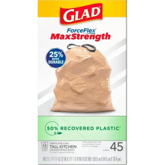 Glad ForceFlex MaxStrength Recovered Plastic Trash Bag - 13 Gallon/45ct image {4}