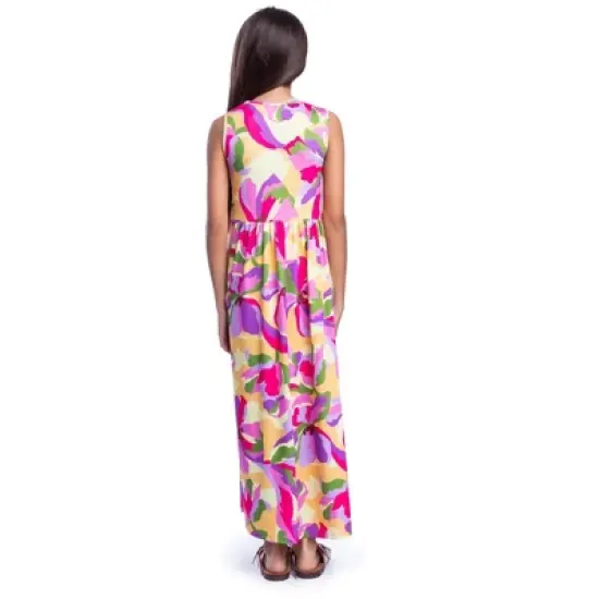 24seven Comfort Apparel Girls Colorful Floral Print Sleeveless Maxi Dress image {2}