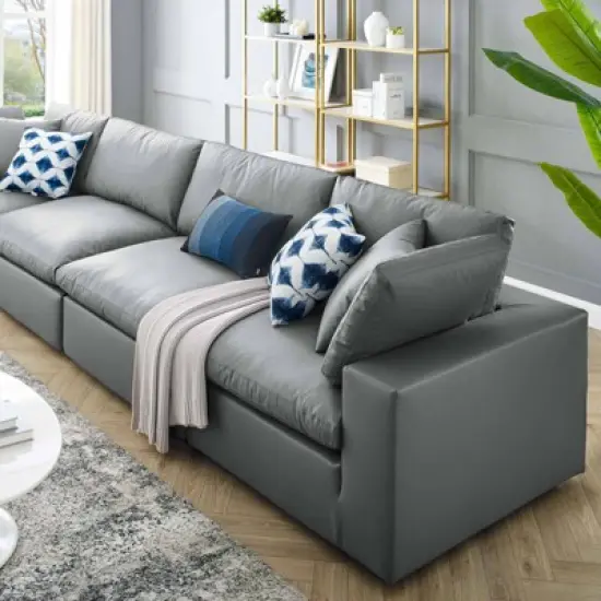 Commix Down Filled Overstuffed Vegan Leather 4 Seater Sofa - Modway image {8}