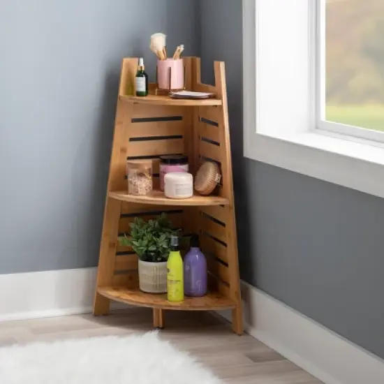 Bracken Bamboo Corner Shelf Natural - Linon image {1}
