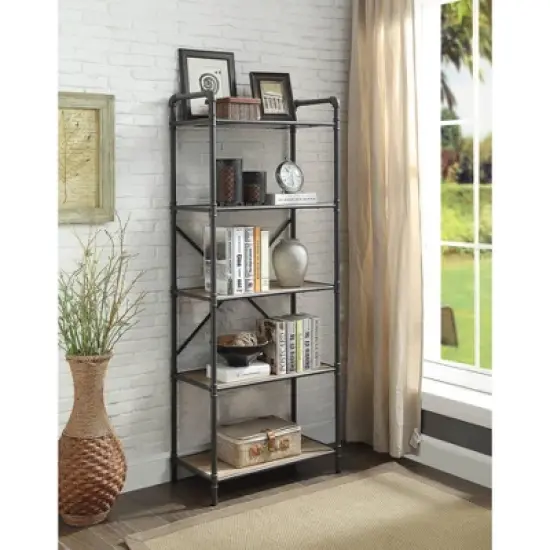 Itzel Bookcase Antique Oak/Sandy Gray - Acme Furniture image {5}