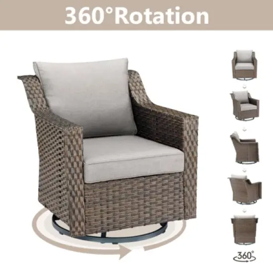 5 Pieces Patio Furniture Set, Wicker Rattan Outdoor Conversation Set with Patio Swivel Chairs, Ottoman and Side Table, Patio Set for Balcony image {1}