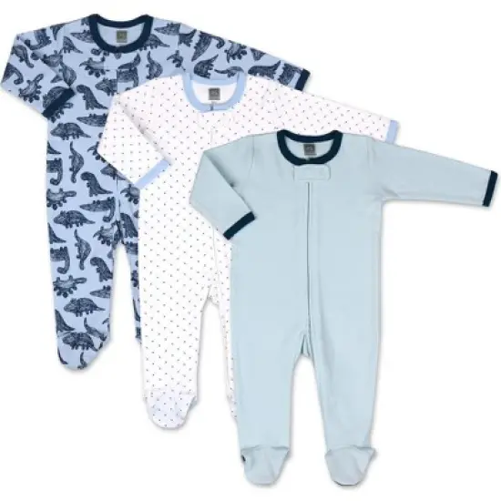 The Peanutshell Unisex Footed Baby Sleepers, Dinos and Dots, 3-Pack, Newborn to 12 Month Sizes image {5}