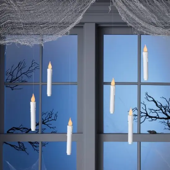 6ct 7" LED Battery Operated Color Changing Hanging Candle Lights Halloween Decorative Prop White - Hyde and EEK! Boutique&trade; image {1}