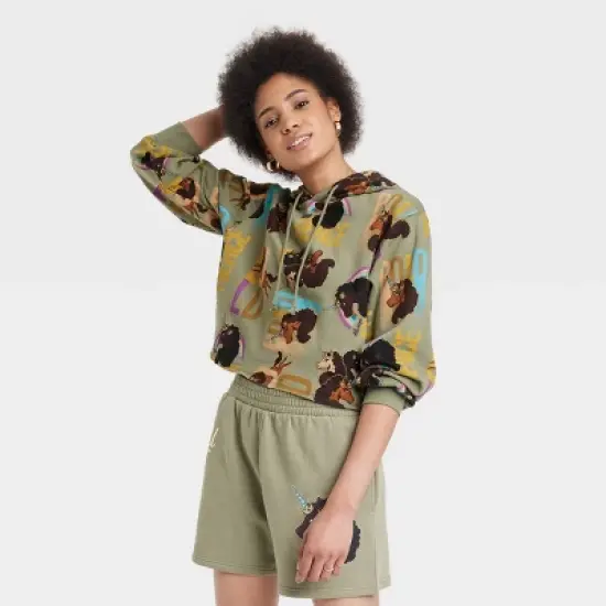 Women's Afro Unicorn Fierce Graphic Cropped Sweatshirt - Green image {3}