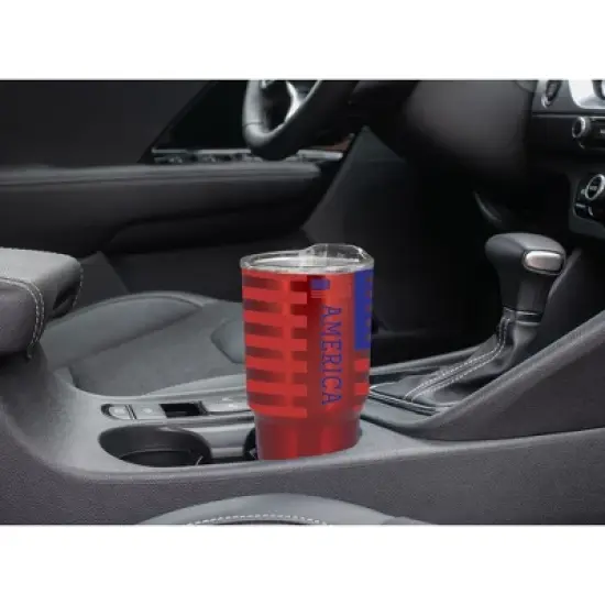 100 North 30 Ounce Stainless Steel On the Go Travel Tumbler With Push Top Lid, America Red image {4}