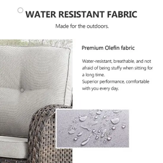 Belord 43" Propane Fire Pit Table Set Patio Furniture Set with Glider Loveseat, Brown Wicker Deep Seating Patio Swivel Rocker Glider Chairs image {11}