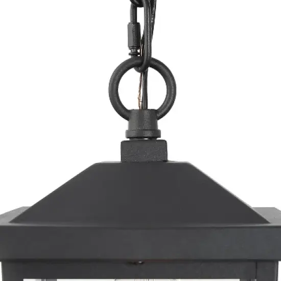 13" Metal/Glass Square Cage Modern Outdoor Pendant Light Black - LNC image {5}