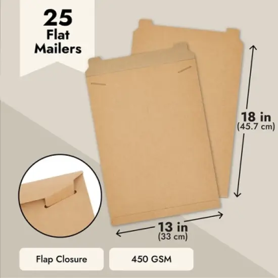 Juvale 25 Pack Brown Rigid Mailers That Stay Flat, Bulk Cardboard Envelopes for Shipping Documents, Photos (13 x 18 In) image {3}