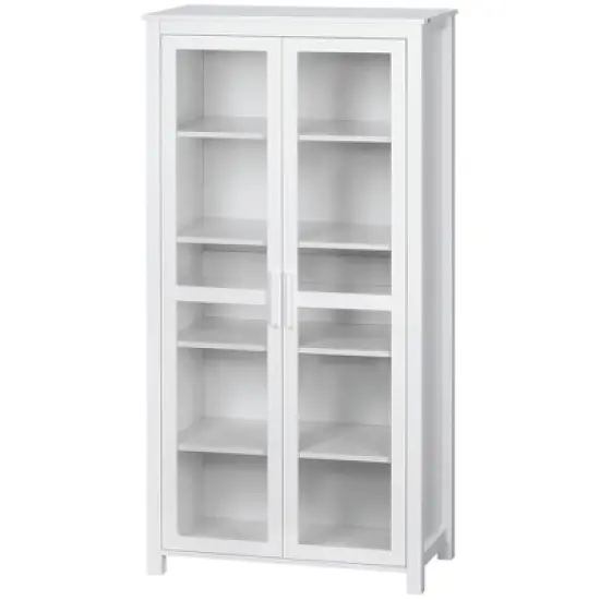 HOMCOM Freestanding Kitchen Pantry, 5-tier Storage Cabinet with Adjustable Shelves and 2 Glass Doors, White image {3}