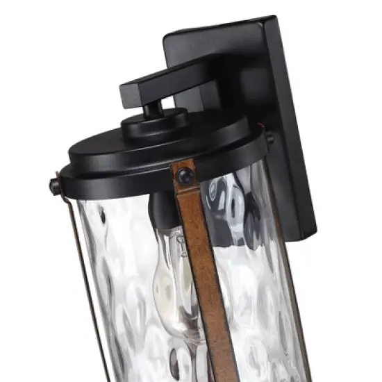 Water Glass and Wood Finish Outdoor Wall Light Black - Wellfor image {3}