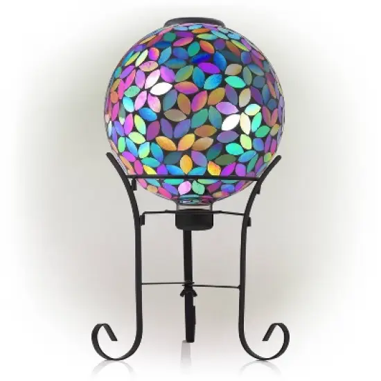 11" Solar Mosaic Iron/Glass Gazing Globe with Stand Purple - Alpine Corporation image {4}