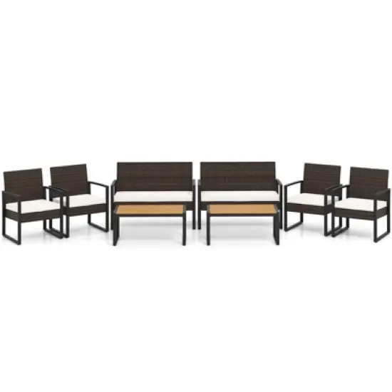 Costway 8 Piece Patio Furniture Set with Cushioned Chairs & Wood Plastic Coffee Table image {1}