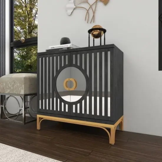 Art Deco Contemporary Mirrored Wood Cabinet Black - Olivia & May image {22}