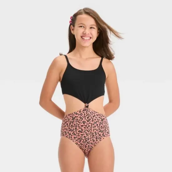 Girls' 'In Her Element' Leopard Spot One Piece Swimsuit - art class&trade; Black image {3}