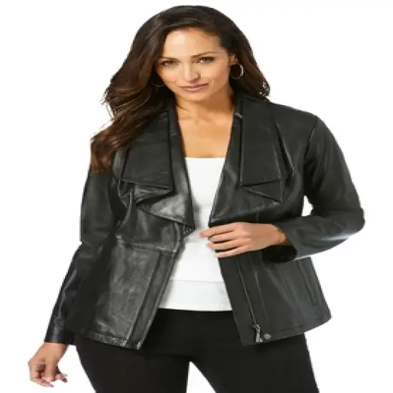 Jessica London Women&rsquo;s Plus Size Drape-Front Leather Jacket image {1}
