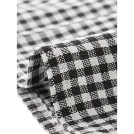 Allegra K Women's Plaid Puff Sleeve Blouse Contrast Collar Button Down Shirt Tops image {5}