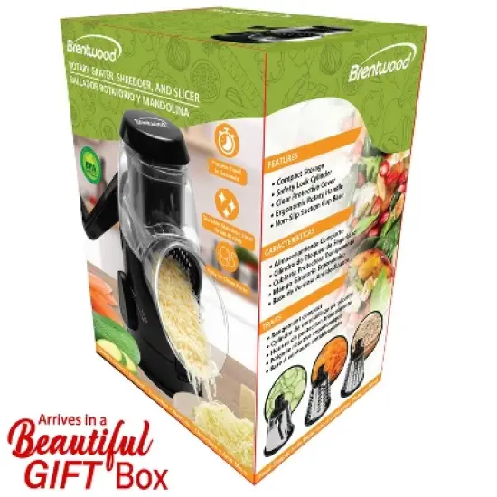 Brentwood Rotary Grater with Handle and Stainless Steel Drum Blades, Black image {1}