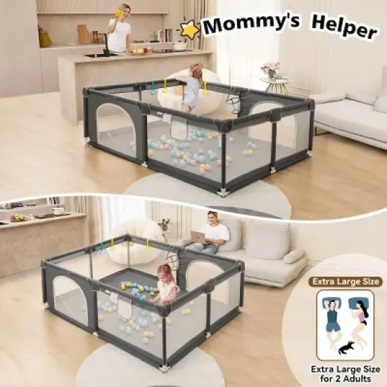 GOTGELIF 71"x59" 4-Panel Baby Playpen Spacious & Secure Portable Playard image {4}