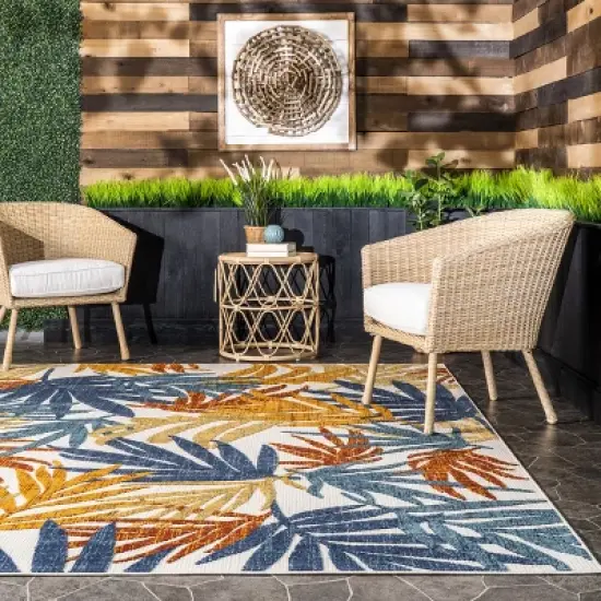 nuLOOM Flor Multi Tropical Leaves Indoor/Outdoor Patio Area Rug image {7}