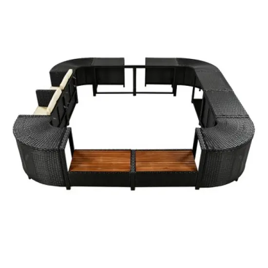 Outdoor Patio Rattan Spa Surround Frame Sofa Set with Storage Spaces and Wooden Bench image {11}