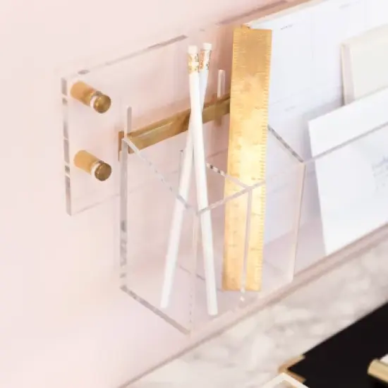 RUSSELL + HAZEL Acrylic Wall Pencil Bloc: Clear Desk Organizer & Office Supplies Holder image {1}