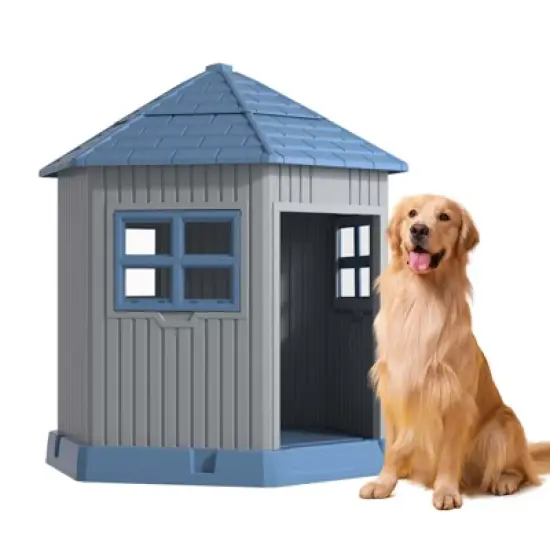 SEVOBAL Pet Crates and Houses Barn Dog House Removable Roof Easy Cleaning Waterproof UV Protected for Outdoor Yard Patio, Blue, 34.8"*30.51"*36.89" image {6}