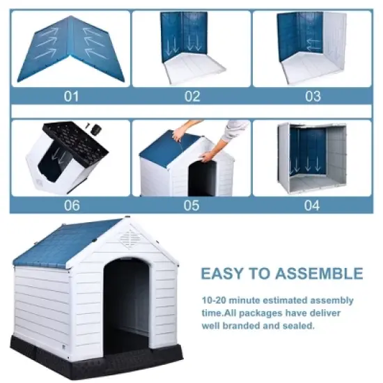 Gulches 29 Inch Blue Plastic Dog House - Insulated, Sturdy Assembled Kennel with Elevated Floor & Ventilation for Small-Large Dogs image {2}