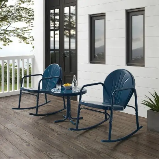 Griffith 3pc Outdoor Rocking Chair Set - Navy - Crosley image {8}