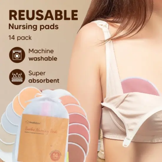 KeaBabies 14pk Soothe Reusable Nursing Pads for Breastfeeding, 4-Layers Organic Breast Pads, Washable Nipple Pads image {6}