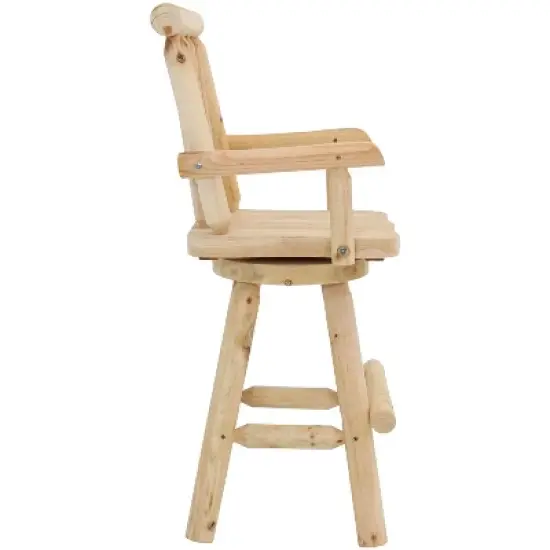 Sunnydaze Unfinished Fir Wood Log Cabin Style Rustic Swivel Bar Stool image {7}