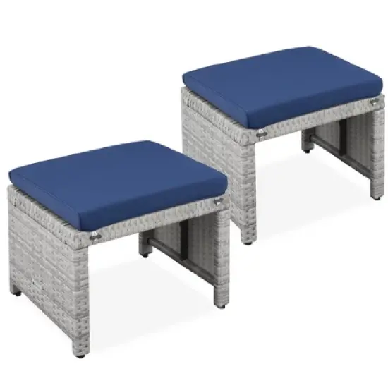 Best Choice Products Set of 2 Multipurpose Patio Wicker Ottomans w/ Removable Cushions, Steel Frame image {7}