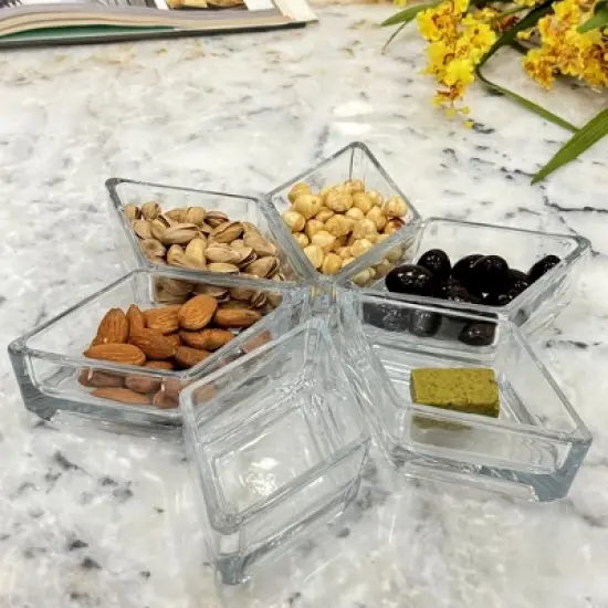 Slickblue Cristalline Interlocking Mini Glass Dish Set of 6 &ndash; Tapas & Appetizer Serving Dishes, Triangle/Diamond Design image {4}