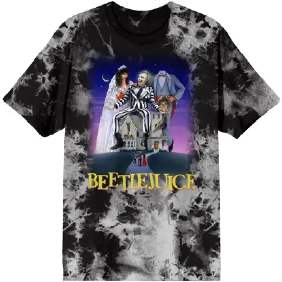 Juniors Beetlejuice Movie Character Group Black Cloud Wash Graphic Tee Shirt image {3}