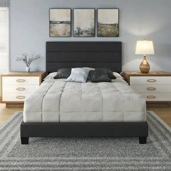 Luxembourg Faux Leather Channel Upholstered Platform Bed - Eco Dream image {4}