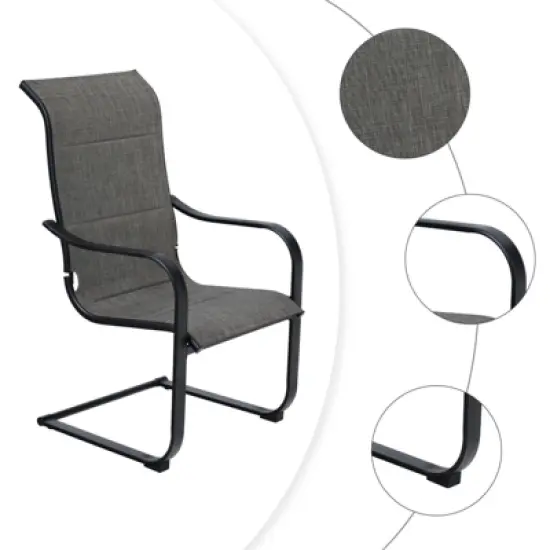 5pc Patio Set with Steel Table with 2" Umbrella Hole & Padded Sling C-Spring Arm Chairs - Captiva Designs image {5}