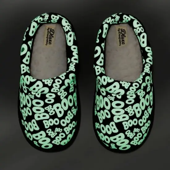 dluxe by dearfoams Kids' Halloween Boo Glow in the Dark Slippers - Black image {6}