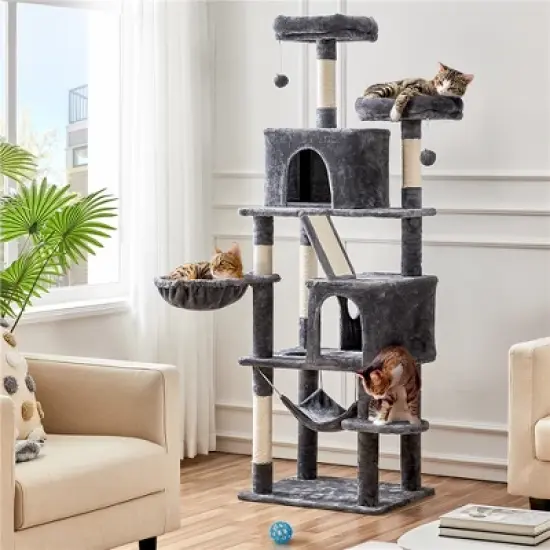 Yaheetech 71.5"H Plush Cat Tree with 2 Condos image {1}