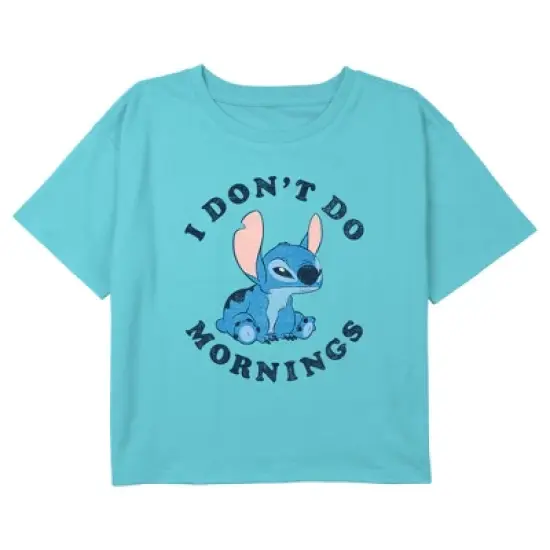 Girl's Lilo & Stitch I Don't Do Mornings Stitch Crop T-Shirt image {2}