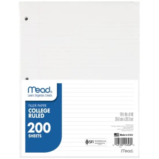 Mead Notebook Filler Paper, College Ruled, 200 Sheets Per Pack, 3 Packs image {1}