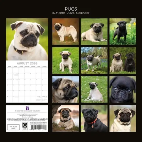 2026 Square Wall Calendar, Pugs, 16-Month Animals Theme with 180 Reminder Stickers (12x12 In) image {3}