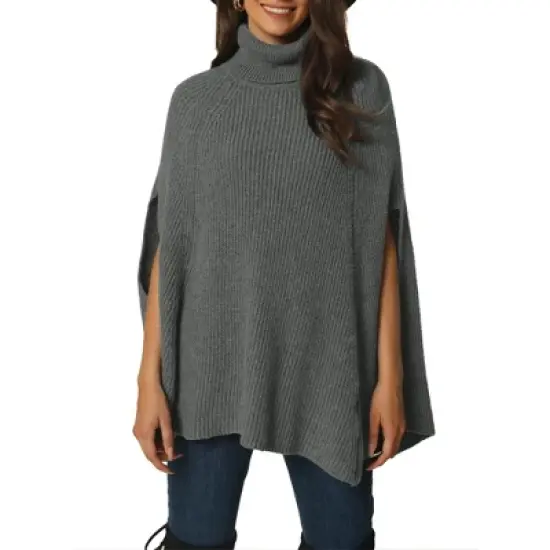 Seta T Women's Spring Fall Fashion Turtleneck Ribbed Knit Cape Sweater image {6}