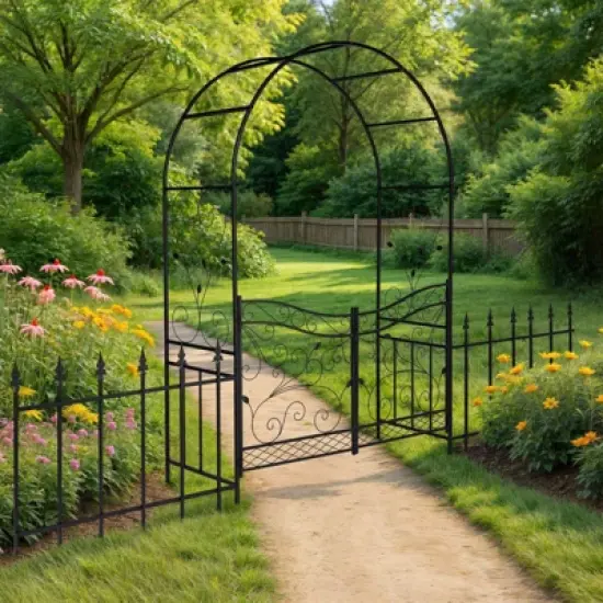 Karl Home 7.2 FT Outdoor Metal Arbor With Gate And Fence image {9}