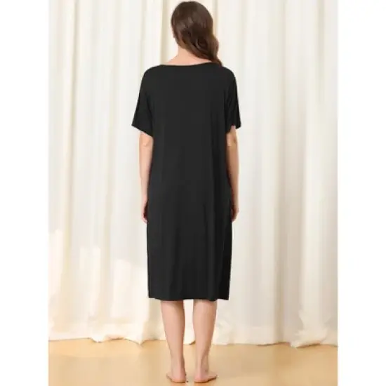 cheibear Womens Modal Nightshirt Soft Button Down Nightgown Short Sleeve Pajama Sleepshirt image {2}
