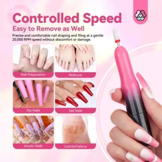 SAVILAND Portable Electric Nail Drill: 20000RPM Electric Nail File Gradient Dark Pink Nail Drill 7 Nail Drill Bits(Black Pink). image {3}