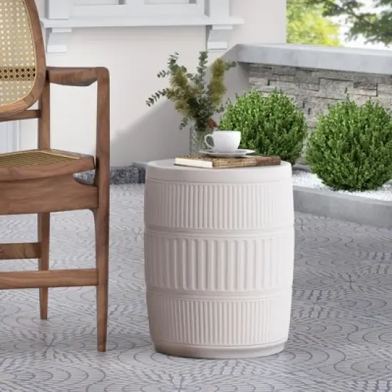 Syemin Patio End Tables, Stylish End Tables for Indoor and Outdoor Use, Ideal for Gardens, Backyard, Special Design, Off White, 15"*15"*18.5" image {3}