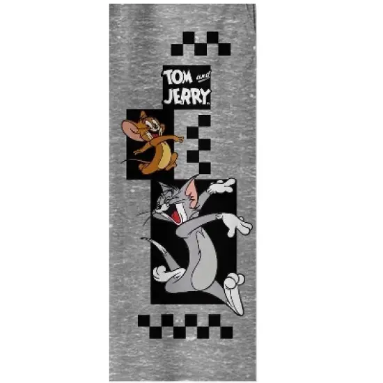 Tom & Jerry Jumping Characters With Checkered Background Youth Heather Gray Graphic Jogger Pants image {1}
